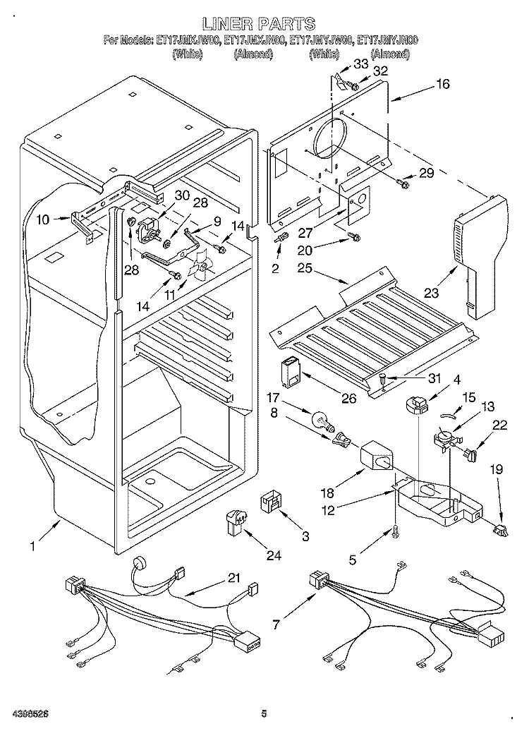 LINER Diagram and Parts List for ET17JMYJN00  Whirlpool Refrigerator