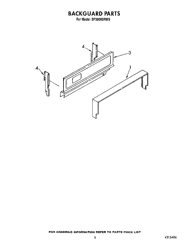 BACKGUARD Diagram and Parts List for SF3000SRW5  Whirlpool Range