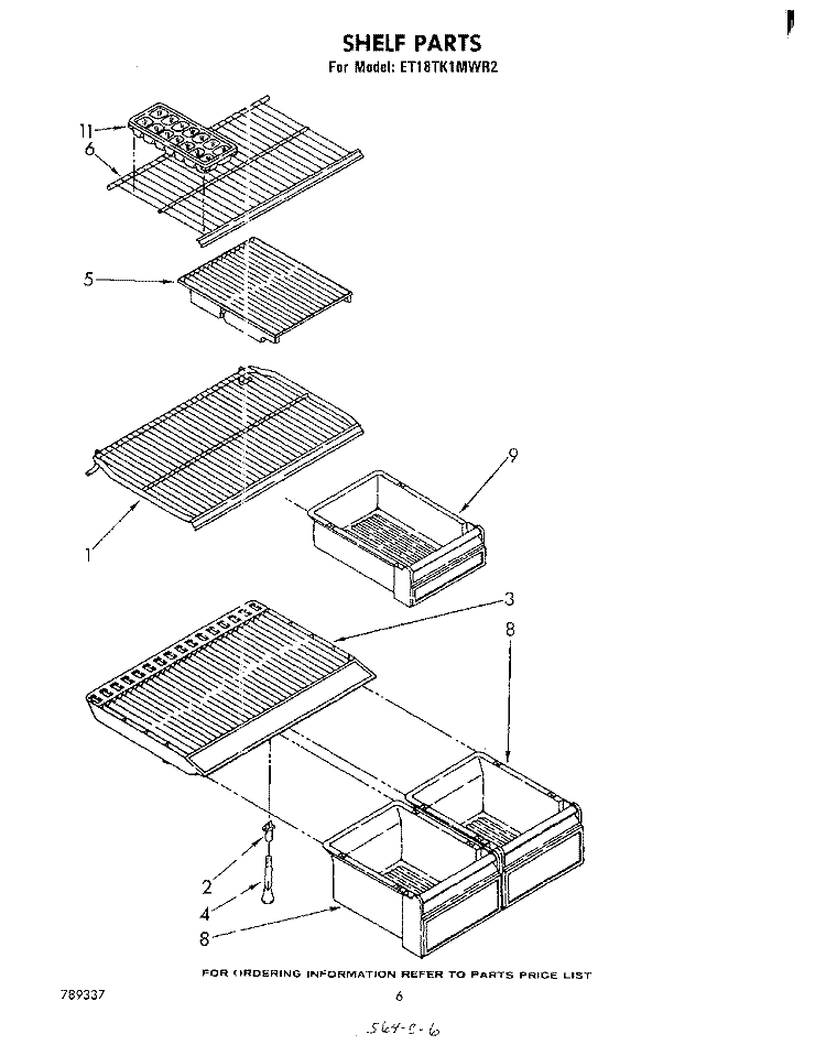 SHELF Diagram and Parts List for ET18TK1MWR2  Whirlpool Refrigerator