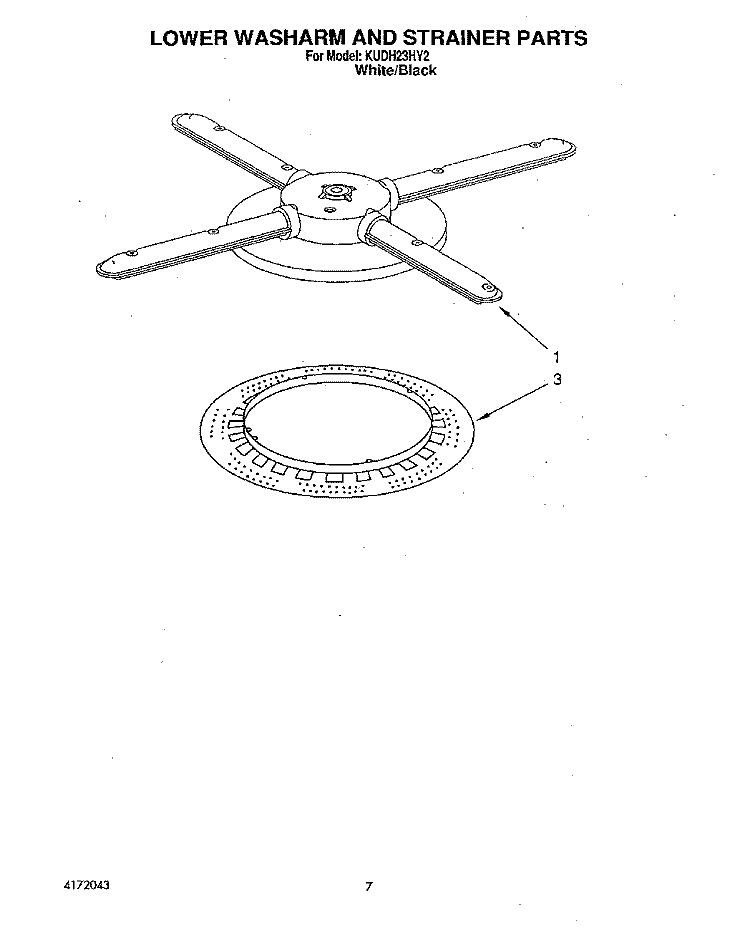 LOWER WASHARM AND STRAINER Diagram and Parts List for KUDH23HY2  KitchenAid Dishwasher