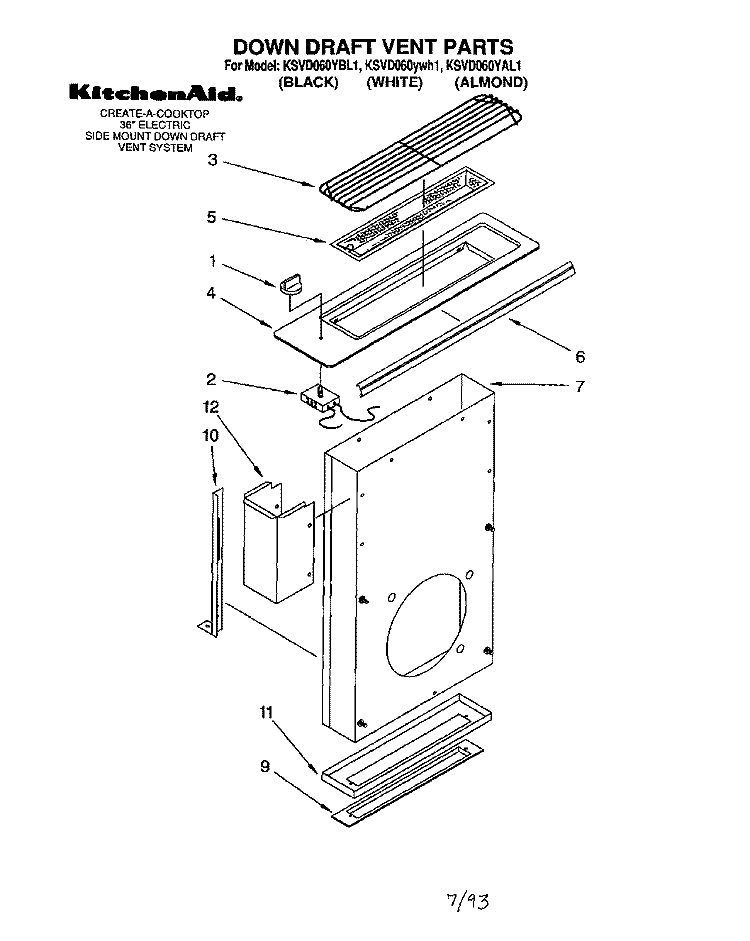 SECTION Diagram and Parts List for KSVD060YAL1  KitchenAid Range Hood