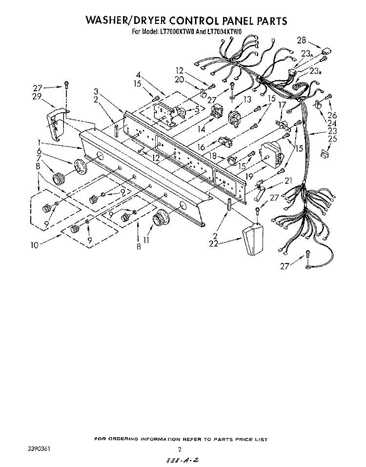 WASHER/DRYER CONTROL PANEL Diagram and Parts List for LT7000XTM0  Whirlpool Washer Dryer Combo