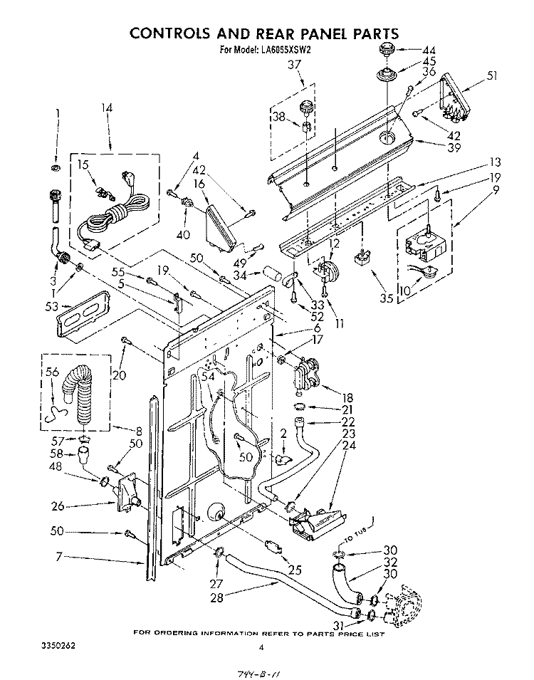 CONTROLS AND REAR PANEL Diagram and Parts List for LA6055XSW2  Whirlpool Washer