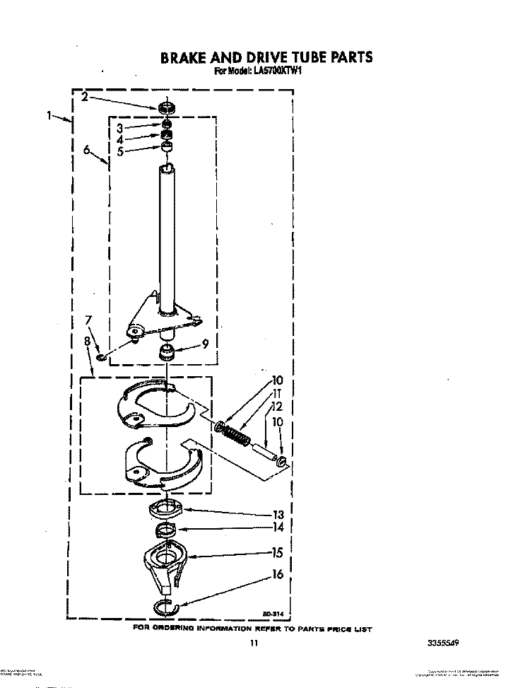 BRAKE AND DRIVE TUBE Diagram and Parts List for LA5700XTN1  Whirlpool Washer