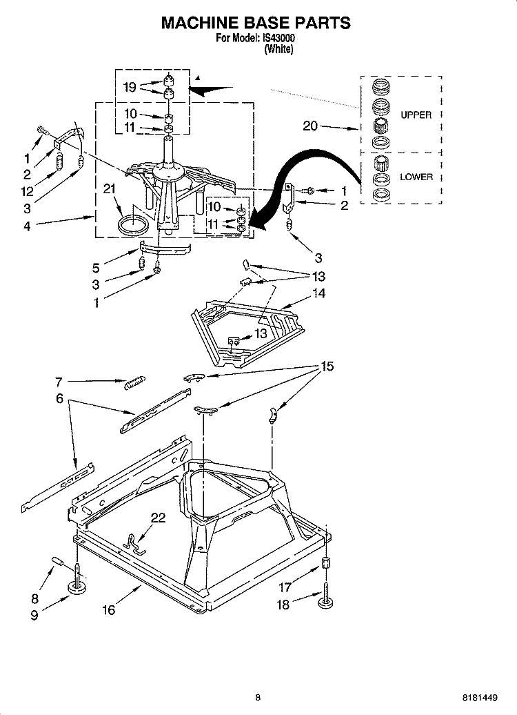 MACHINE BASE PARTS Diagram and Parts List for IS43000  Inglis Washer