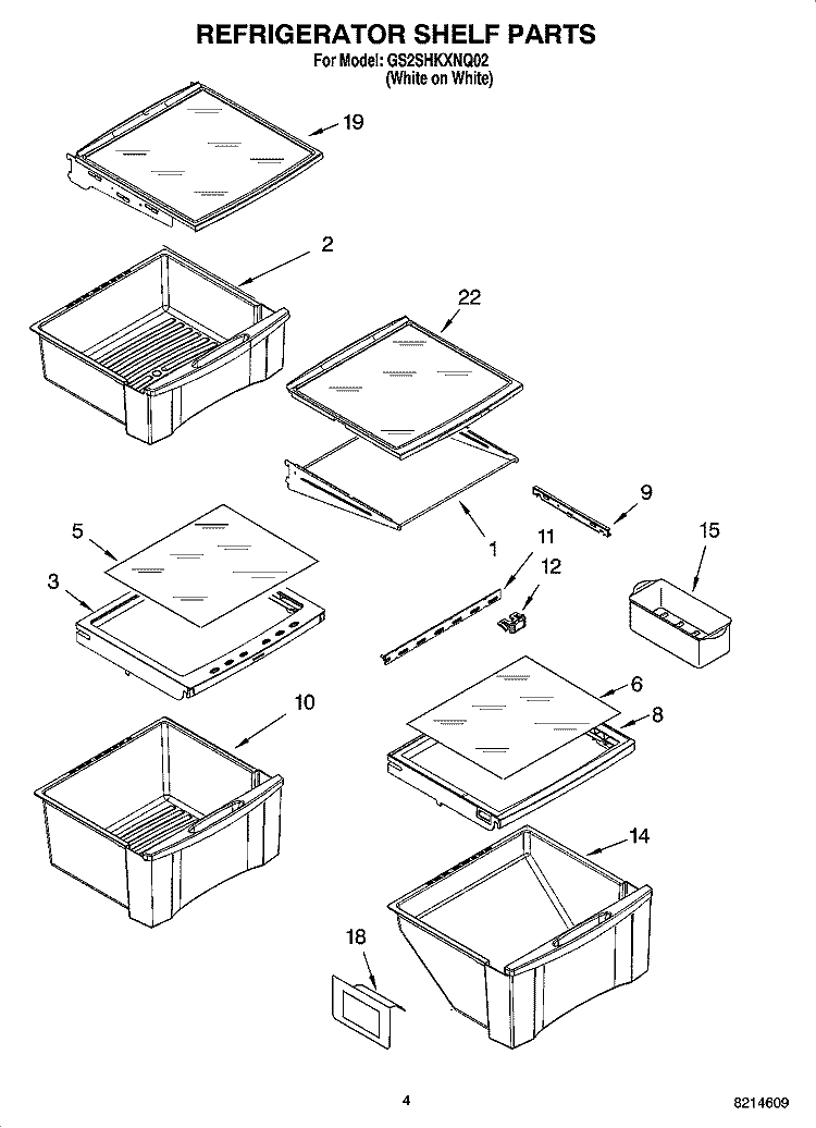 REFRIGERATOR SHELF PARTS Diagram and Parts List for GS2SHKXNQ02  Whirlpool Refrigerator