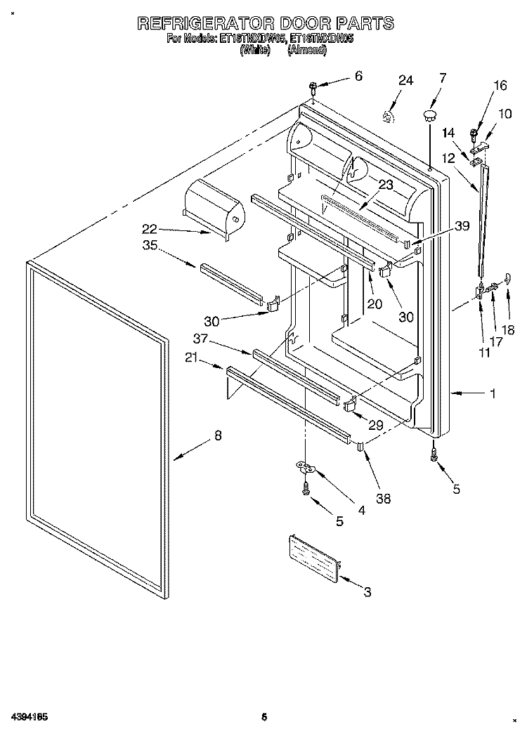 REFRIGERATOR DOOR Diagram and Parts List for ET18TMXDN05  Whirlpool Refrigerator