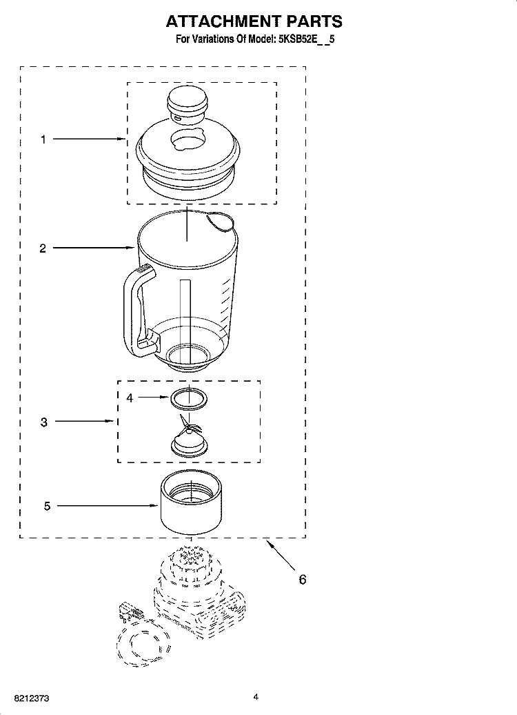 ATTACHMENT PARTS Diagram and Parts List for 5KSB52EBU5  KitchenAid Blender