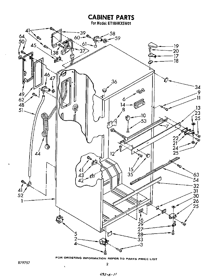 CABINET Diagram and Parts List for ET18HKXSW01  Whirlpool Refrigerator