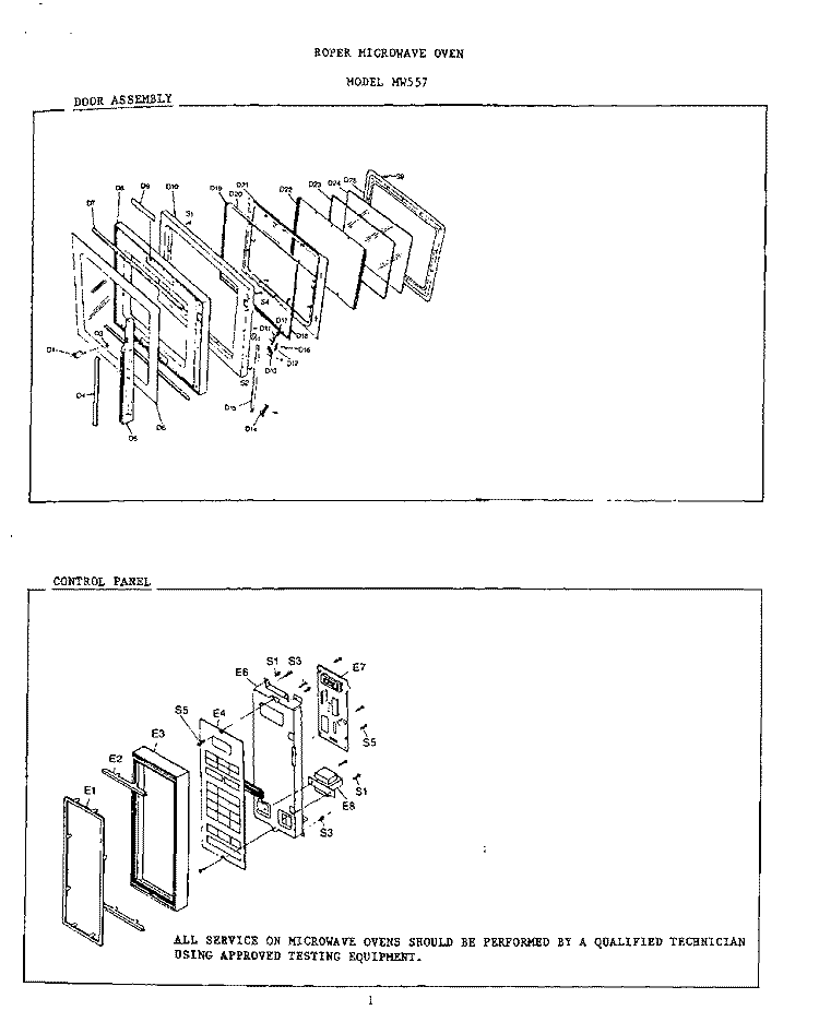SECTION Diagram and Parts List for MW557  Roper Microwave