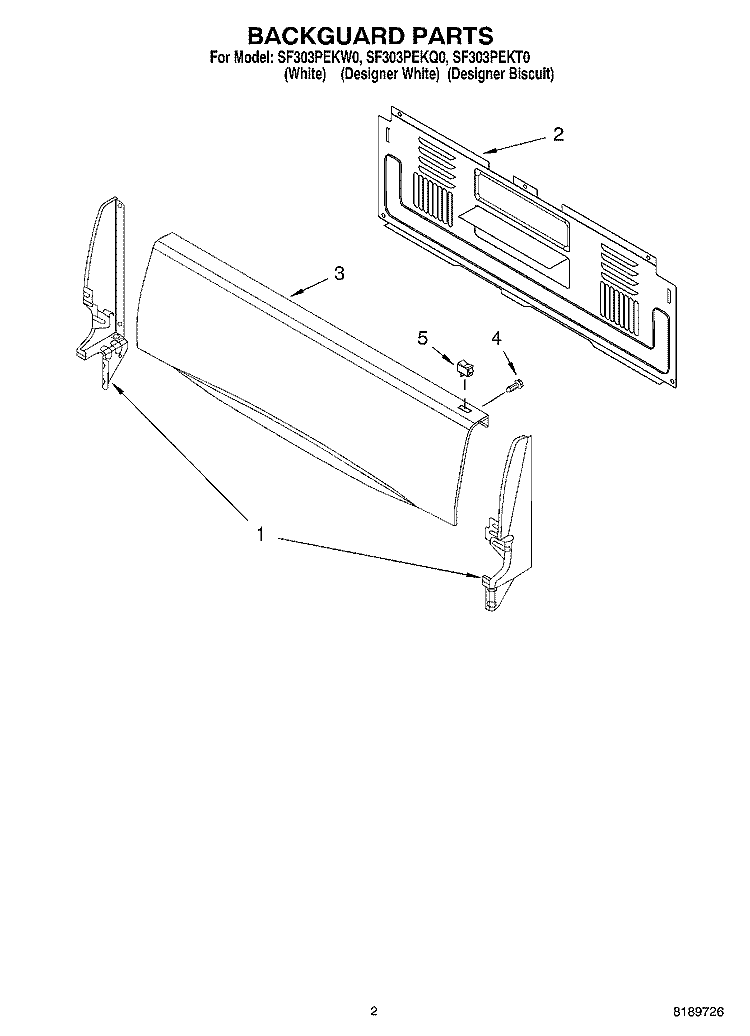 BACKGUARD Diagram and Parts List for SF303PEKT0  Whirlpool Range