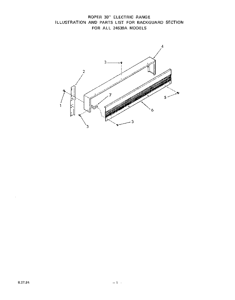 BACK GUARD Diagram and Parts List for 2453W9A  Roper Range