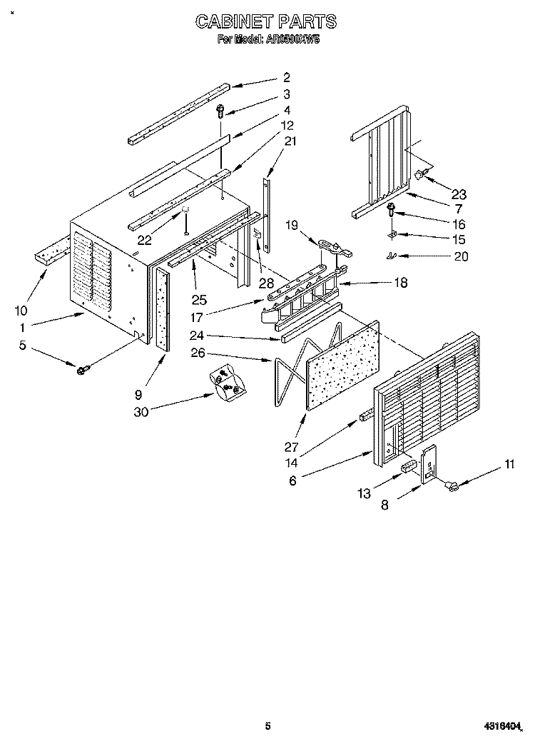 CABINET Diagram and Parts List for AR0500XW5  Whirlpool Air Conditioner