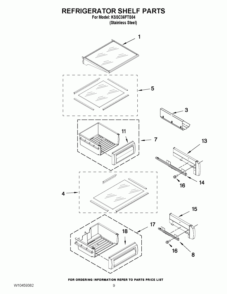 REFRIGERATOR SHELF PARTS Diagram and Parts List for KSSC36FTS04  KitchenAid Refrigerator