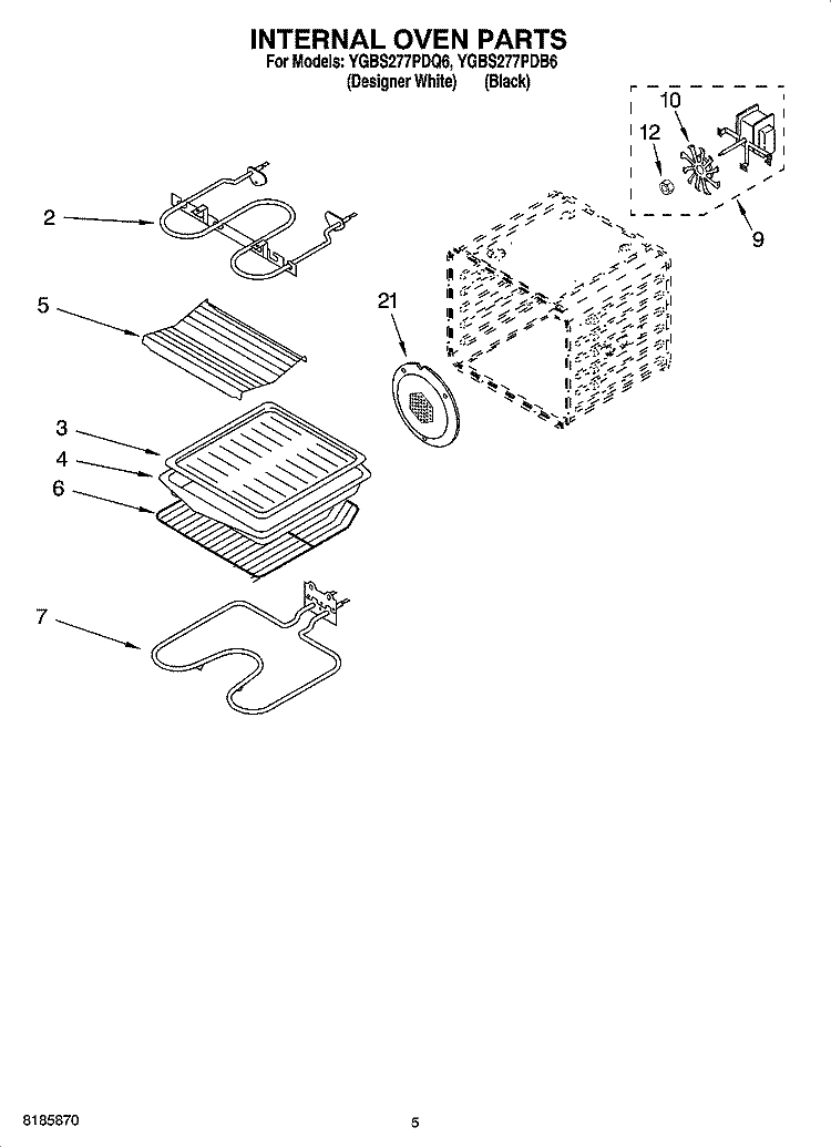 INTERNAL OVEN PARTS Diagram and Parts List for YGBS277PDB6  Whirlpool Wall Oven