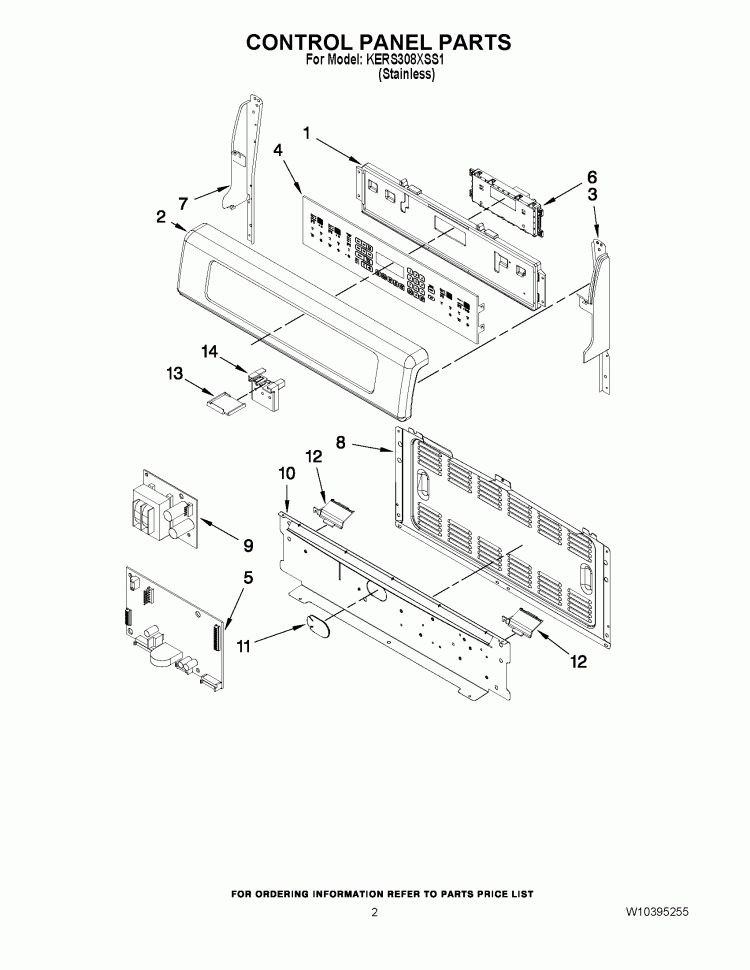 CONTROL PANEL PARTS Diagram and Parts List for KERS308XSS1  KitchenAid Range