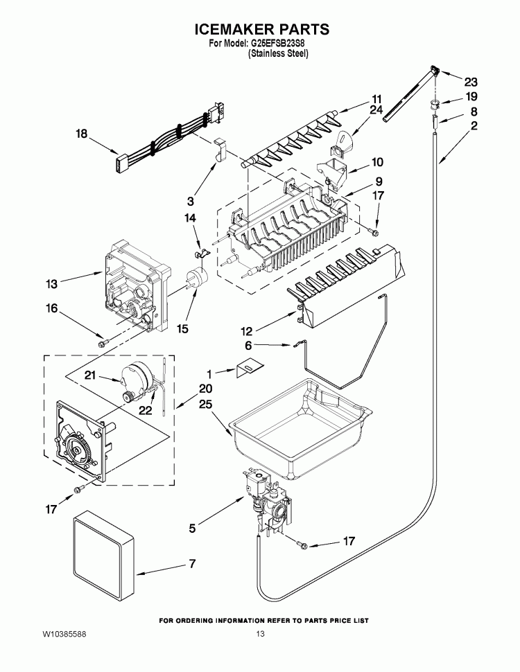 ICEMAKER PARTS Diagram and Parts List for G25EFSB23S8  Whirlpool Refrigerator