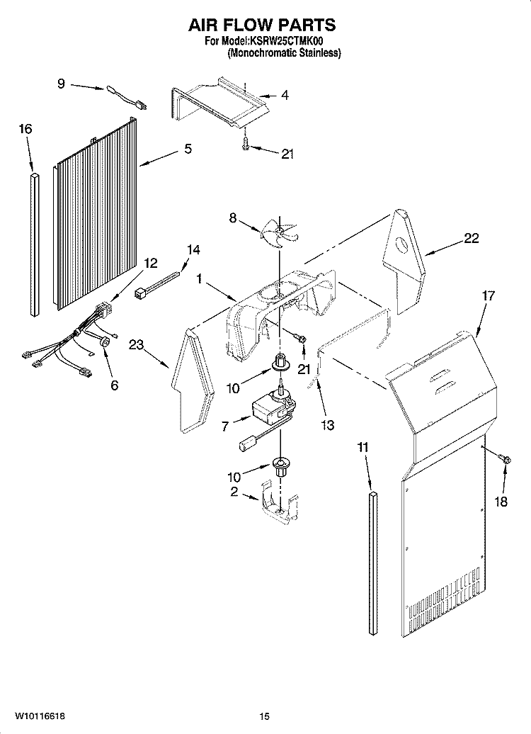 AIR FLOW PARTS Diagram and Parts List for KSRW25CTMK00  KitchenAid Refrigerator