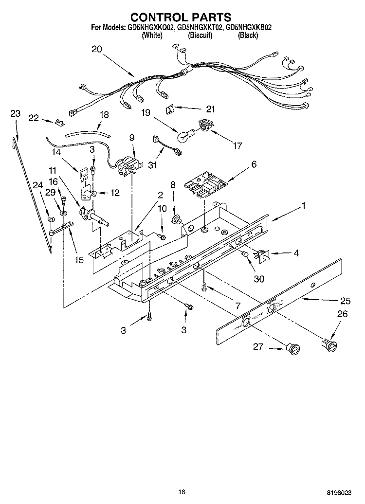 CONTROL Diagram and Parts List for GD5NHGXKT02  Whirlpool Refrigerator