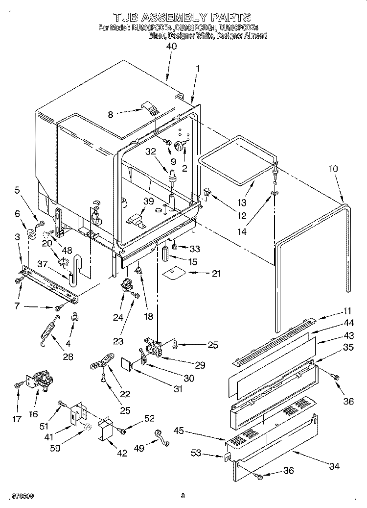TUB ASSEMBLY Diagram and Parts List for DU900PCDQ4  Whirlpool Dishwasher