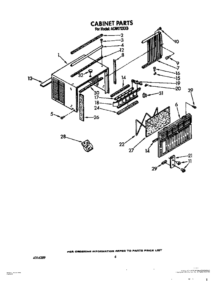 CABINET Diagram and Parts List for ACM072XX0  Whirlpool Air Conditioner