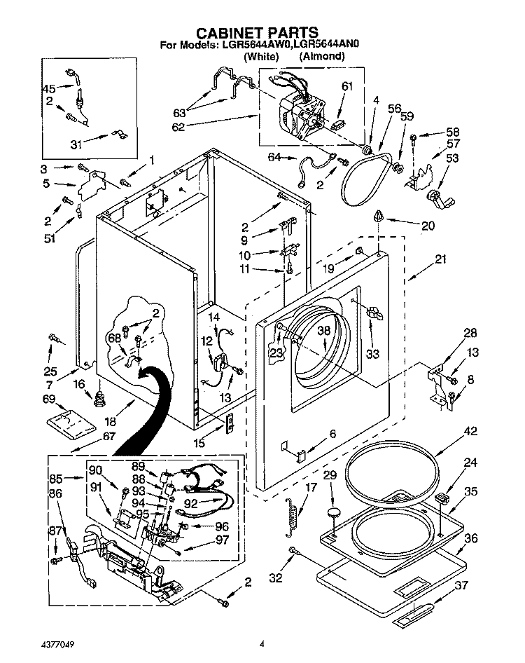 CABINET Diagram and Parts List for LGR5644AW0  Whirlpool Dryer