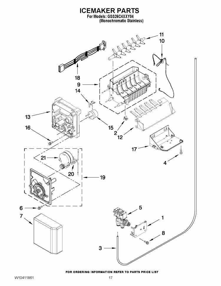 ICEMAKER PARTS Diagram and Parts List for GSS26C4XXY04  Whirlpool Refrigerator