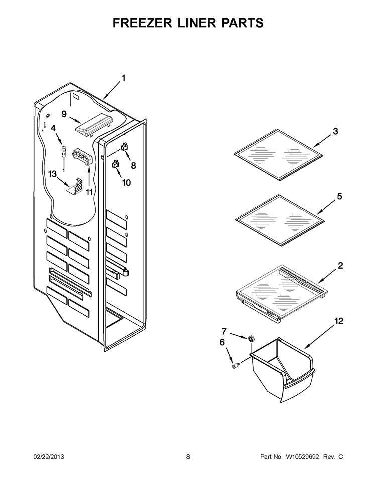 FREEZER LINER PARTS Diagram and Parts List for WRS537SIAF00  Whirlpool Refrigerator