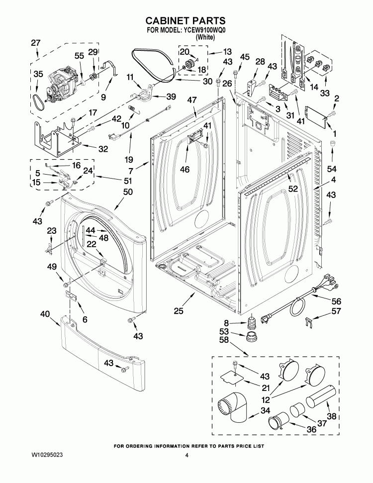 CABINET PARTS Diagram and Parts List for YCEW9100WQ0  Whirlpool Dryer