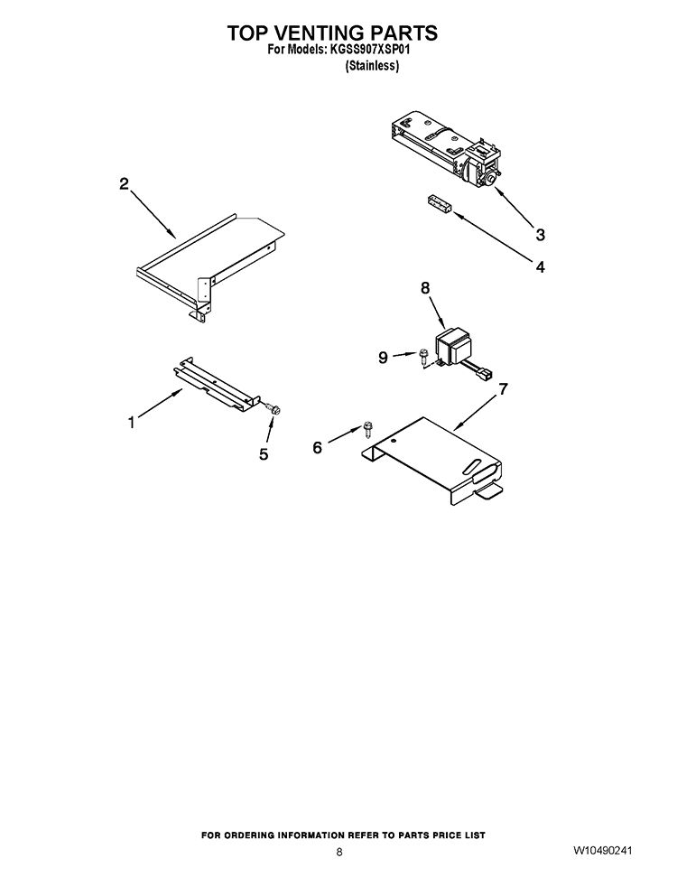TOP VENTING PARTS Diagram and Parts List for KGSS907XSP01  KitchenAid Range