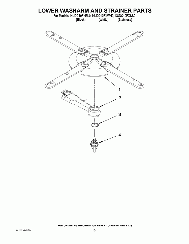 LOWER WASHARM AND STRAINER PARTS Diagram and Parts List for KUDC10FXSS0  KitchenAid Dishwasher