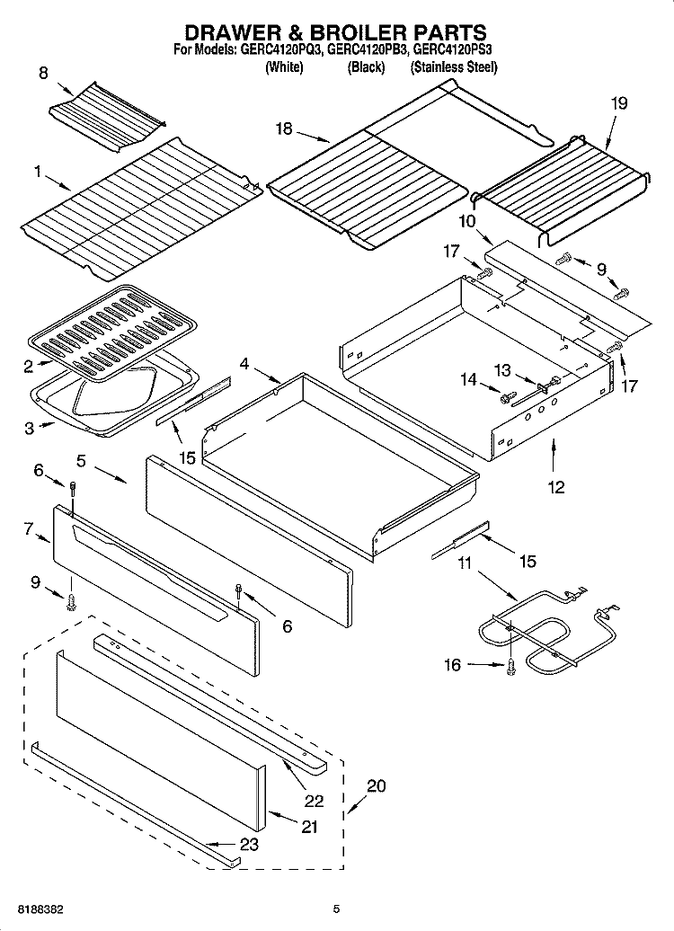 DRAWER & BROILER PARTS Diagram and Parts List for GERC4120PQ3  Whirlpool Range