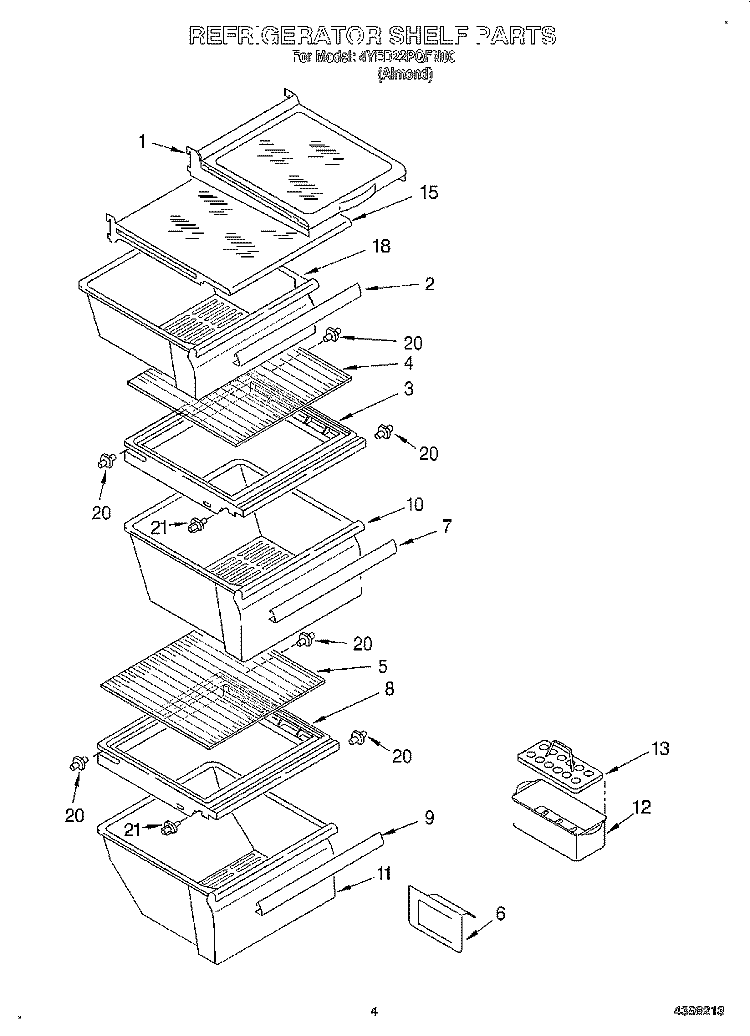 REFRIGERATOR SHELF Diagram and Parts List for 4YED22PQFN00  Whirlpool Refrigerator