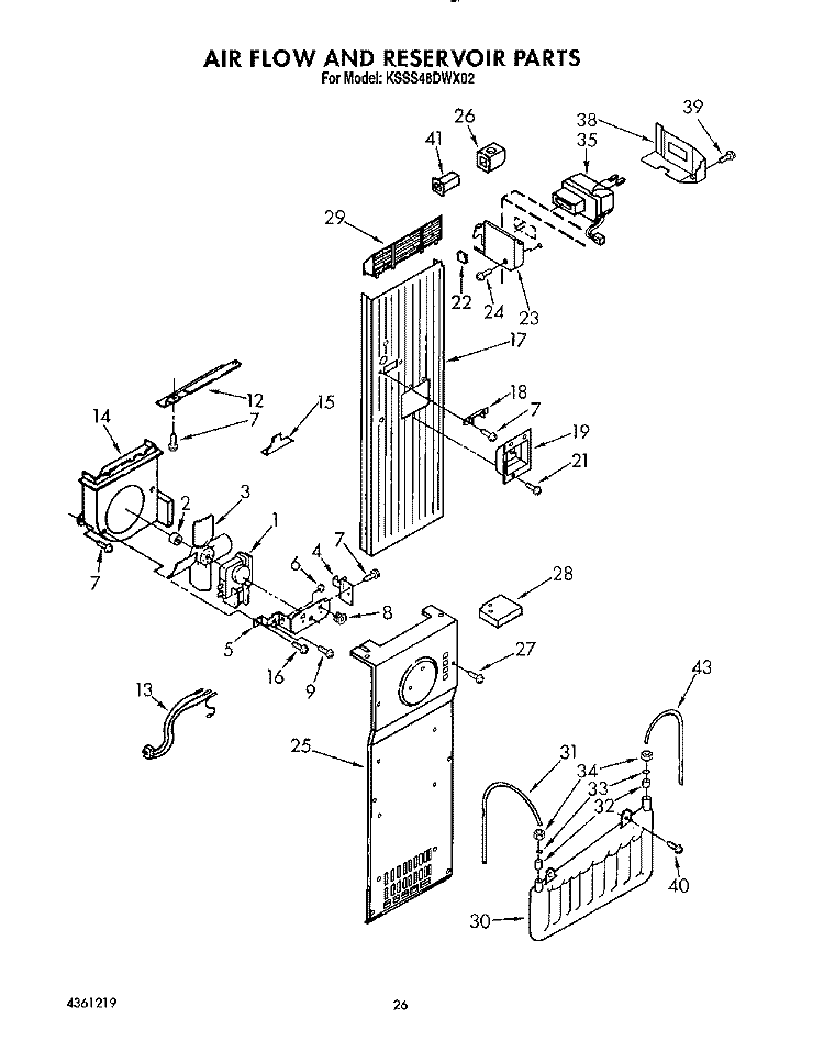 AIR FLOW AND RESERVOIR Diagram and Parts List for KSSS48DWX02  KitchenAid Refrigerator
