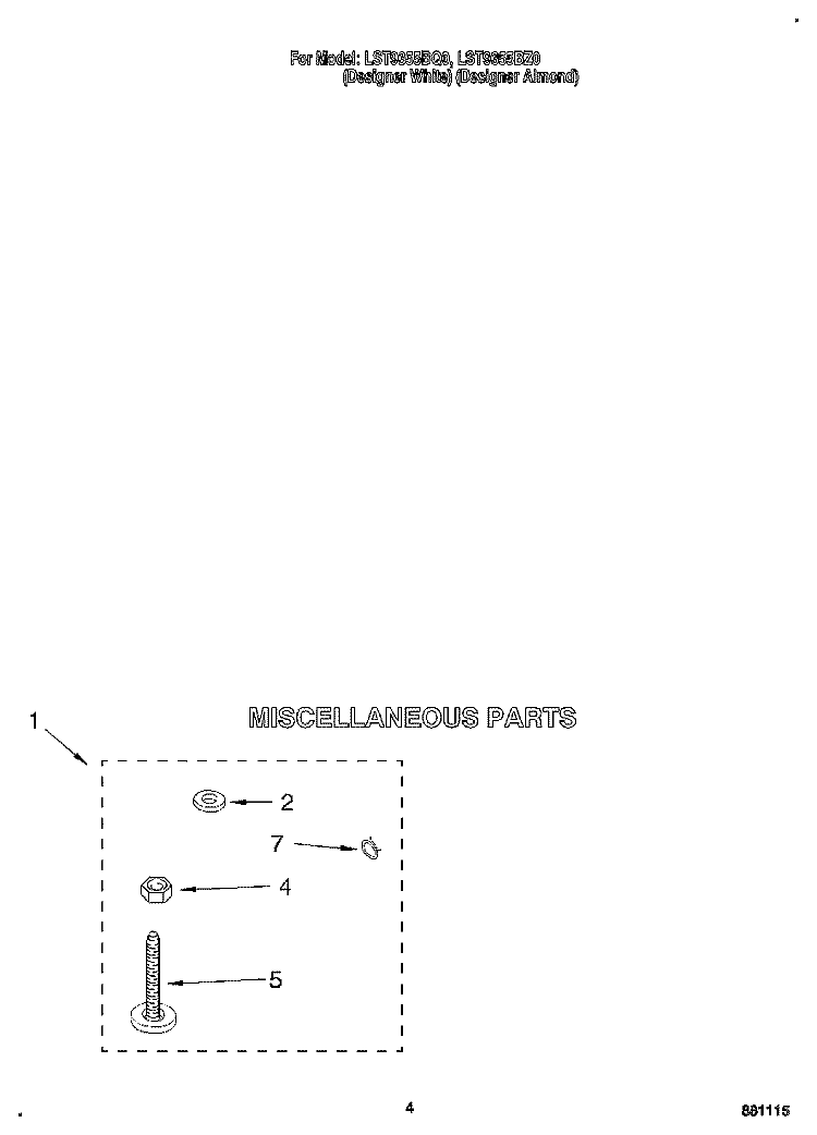 MISCELLANEOUS Diagram and Parts List for LST9355BZ0  Whirlpool Washer