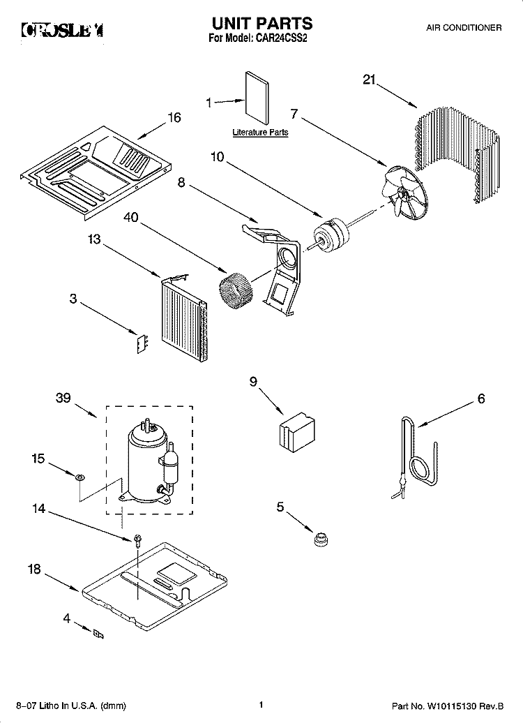 UNIT PARTS Diagram and Parts List for CAR24CSS2  Crosley Air Conditioner
