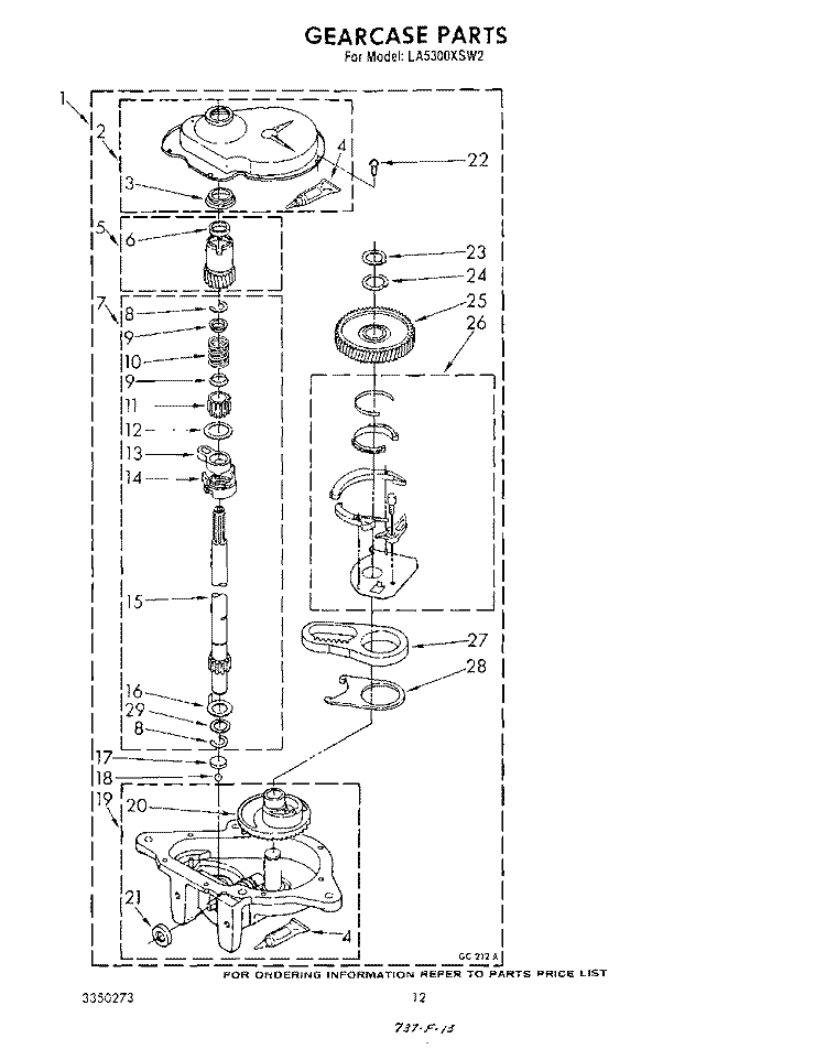 GEARCASE Diagram and Parts List for LA5300XSW2  Whirlpool Washer