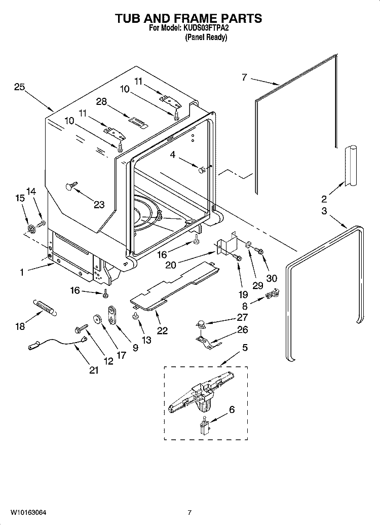 TUB AND FRAME PARTS Diagram and Parts List for KUDS03FTPA2  KitchenAid Dishwasher