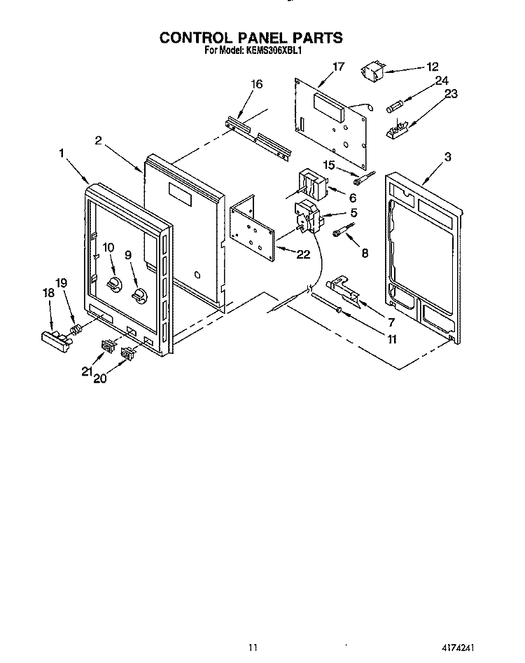 CONTROL PANEL Diagram and Parts List for KEMS306XWH1  KitchenAid Wall Oven