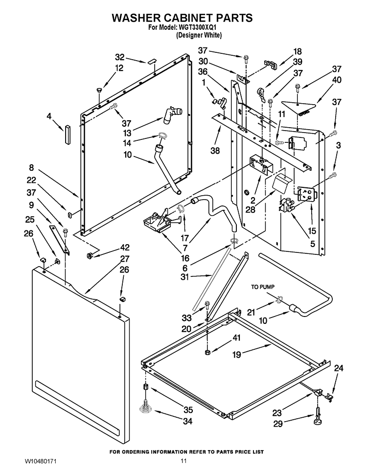 WASHER CABINET PARTS Diagram and Parts List for WGT3300XQ1  Whirlpool Washer Dryer Combo