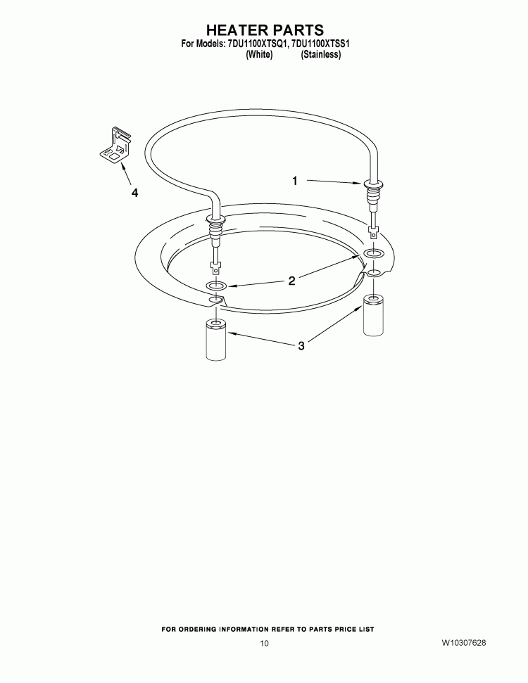 HEATER PARTS Diagram and Parts List for 7DU1100XTSQ1  Whirlpool Dishwasher