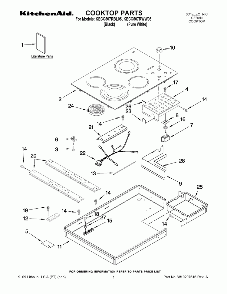 COOKTOP PARTS Diagram and Parts List for KECC507RWW05  KitchenAid Cooktop