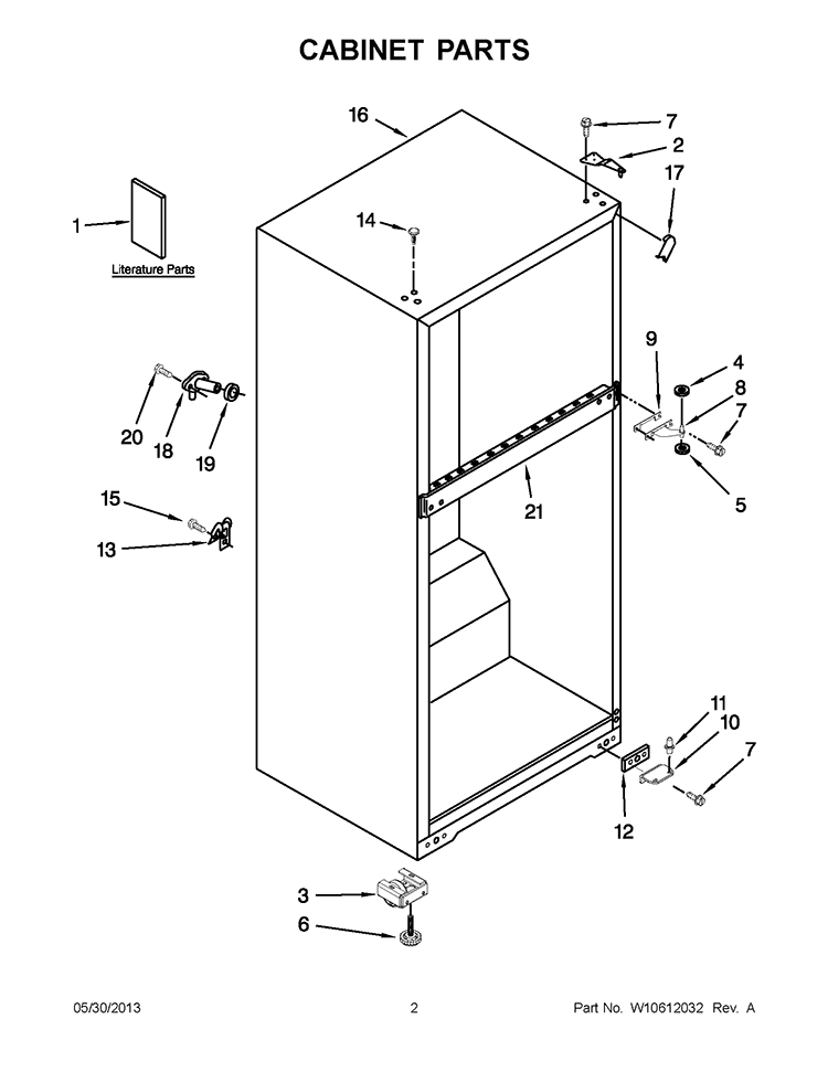 CABINET PARTS Diagram and Parts List for W8TXNWMBQ00  Whirlpool Refrigerator