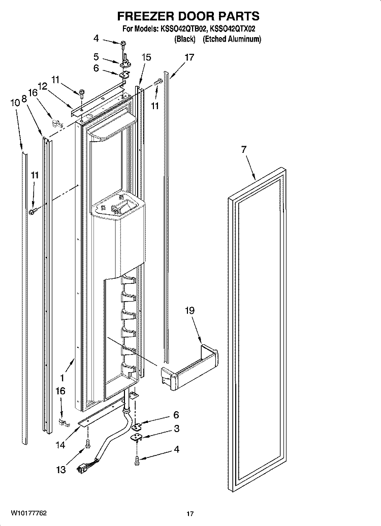 FREEZER DOOR PARTS Diagram and Parts List for KSSO42QTX02  KitchenAid Refrigerator