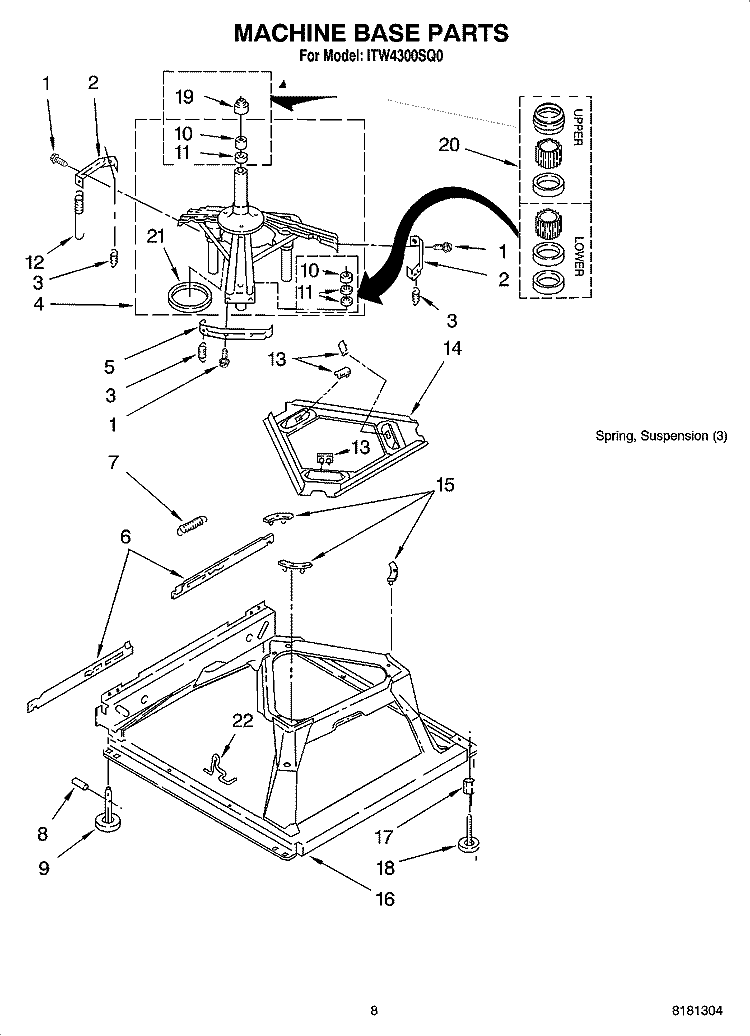 MACHINE BASE PARTS Diagram and Parts List for ITW4300SQ0  Inglis Washer