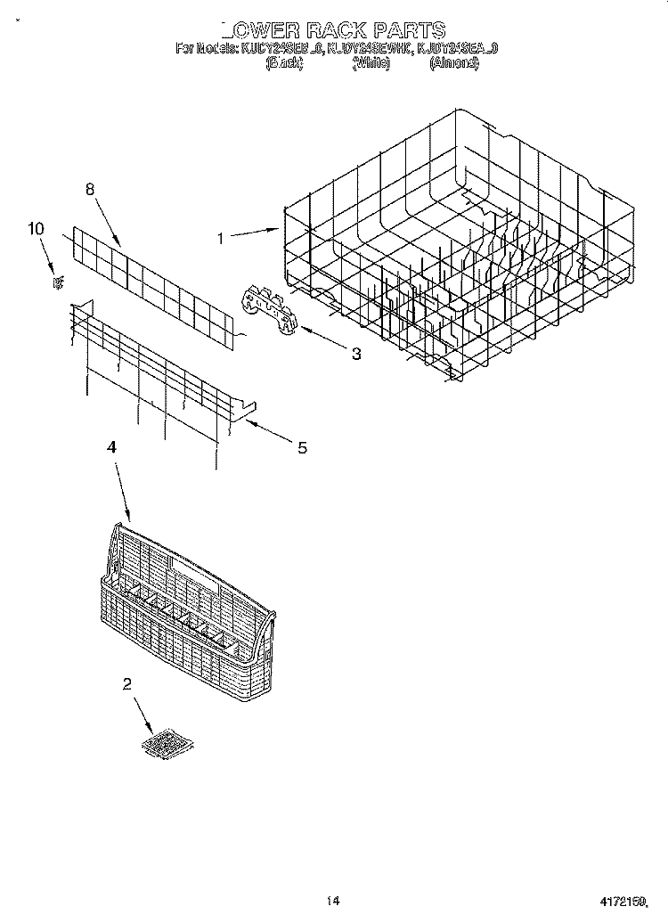 LOWER RACK Diagram and Parts List for KUDY24SEWH0  KitchenAid Dishwasher