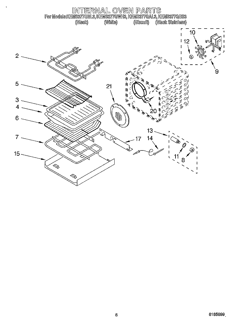 INTERNAL OVEN Diagram and Parts List for KEMS377GAL3  KitchenAid Microwave Oven Combo