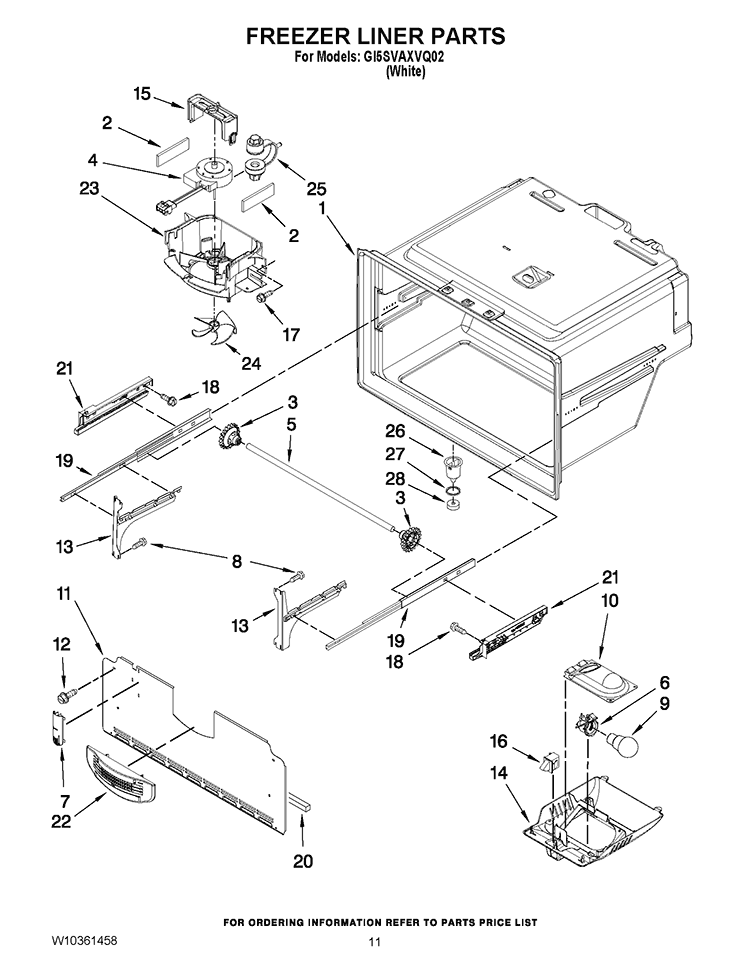 FREEZER LINER PARTS Diagram and Parts List for GI5SVAXVQ02  Whirlpool Refrigerator
