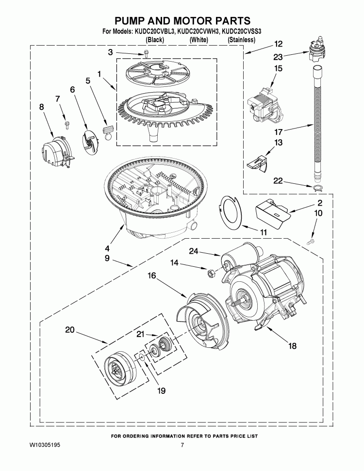 PUMP AND MOTOR PARTS Diagram and Parts List for KUDC20CVBL3  KitchenAid Dishwasher