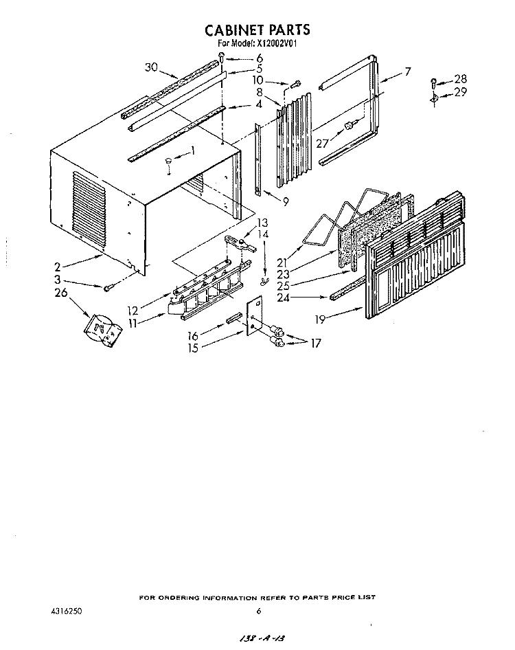 CABINET Diagram and Parts List for X12002V01  Roper Air Conditioner